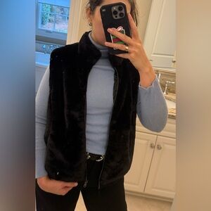 Talbots Faux Fur Vest – Black – Size Large wool/cotton blend